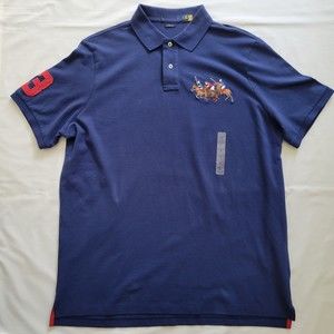 NEW Polo Ralph Lauren Classic Fit Triple-Pony Mesh Blue Collar Shirt Mens SizeXL